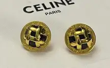 CELINE Paris Vintage Gold Plated Basket Logo Earrings