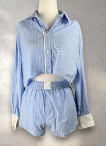 ZARA Striped Poplin Shirt Shorts Set Women’s XS Blue Two-Piece Cropped Y2K Chic