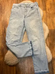 Nicole Miller Nomad Super High Rise Relaxed Straight Size 12 Raw Hem Light Wash