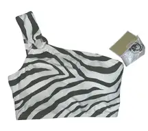 Michael Kors Women's Green and White‎ XS Zebra Print One-Shoulder Bikini Top