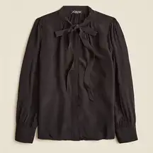 J. Crew Tie-neck blouse in crepe de chine black satin size 2