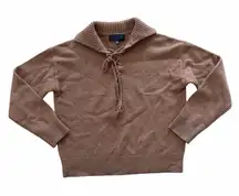 Nili Lotan Gloria Collared Lace Up Wool Sweater in Cognac Brown