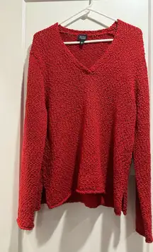 Eileen Fisher Red V-Neck Knit Sweater Cotton & Silk Size L