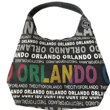 Robin Ruth ORLANDO Hobo Large Shoulder Bag Black Canvas Texture Lettering Tag