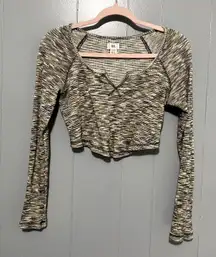 Urban Outfitters BDG Theo Brown Gray Notch Neck Long Sleeve Cropped Tee L