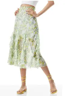 Alice + Olivia Jocelyn Smocked Waistband Ruffle Skirt in Sun Ditsy Size 0 NWOT‎