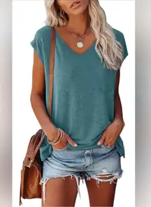 Women's Cap Sleeve Tank Tops U-Neck Casual Shirt Loose Fit (347)