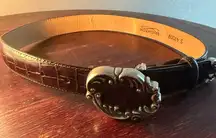 Brighton Dark Brown Leather Belt with Intricate Silver Buckle