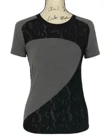 Carven Grey Lace Panel Crew Neck T-Shirt XS – Short Sleeve Graphic Top