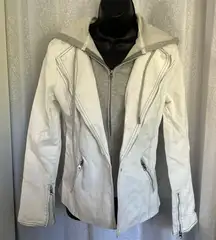 CENTRAL PARK WEST WHITE DENIM JACKET WITH ZIP IN HOOD. Sz: M