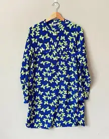 Gap  Womens Size Small Butterfly Long Sleeve Henley Button Up Shirt Dress in Blue