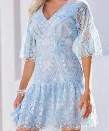 Boston Proper  Womens Light Blue Two Tone Lace Flounce Dress Size 10