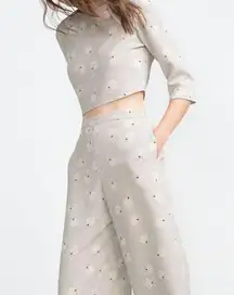 ZARA 2 PCS gray culottes pants with a floral with red dots print top size M