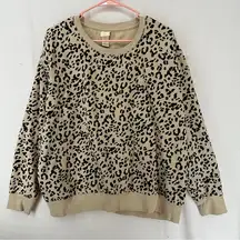 H&M Long Sleeve Crewneck Sweatshirt Cheetah Print Logo Womans XLarge Brown