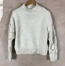 SKIES ARE BLUE Beige Mock Sweater with Crochet Sleeves MEDIUM