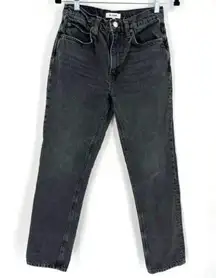 Re/Done Women's Whiskered Cotton Blended Straight Jeans Black Size 26