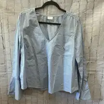 Abound Women’s Cotton Bell Sleeve Blue Dress Shirt Lightweight Blouse Medium