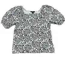 Saks Fifth Avenue Leopard Print Puff Sleeve Top XS Women's Blouse Linen