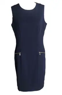 Navy Blue Sheath Sleeveless Round Neck Business Casual Dress