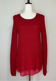Lucky Brand Red Lace Trim Knit Sweater