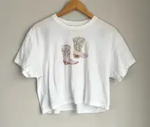 Cowboy Boots Graphic Tshirt Cropped White Size XL