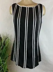 Sandra Darren Black & White Satin Striped Sleeveless Tank Top Blouse 12
