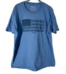 Columbia Women's American Flag T-Shirt Size Large Blue Patriotic July 4th Trees‎