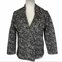 Tracy Reese animal print coat short button up black white zebra oversized collar