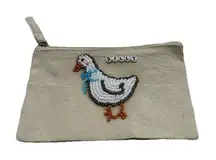 Silly Goose Hand Beaded Canvas Cosmetic‎ Makeup Bag Pouch 4"x7"