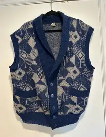 Vintage Alafoos Small Blue Icelandic Wool Button Closure Pocketed Cardigan Vest.
