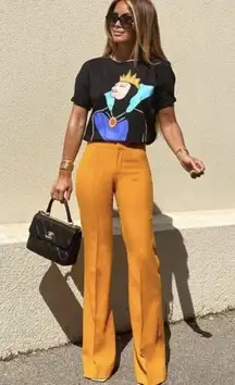 NWT Zara Pants Women's Size XS Mid Rise Flared Flat Front Orange Yellow Trousers