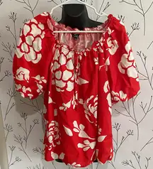 Mlle Gabrielle Red and White Floral Blouse