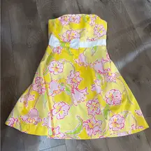 Lilly Pulitzer Yellow Pink Strapless Sundress