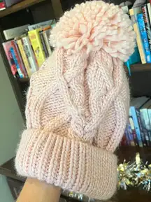 Pink Cable Knit Crochet Winter Pom Cap New