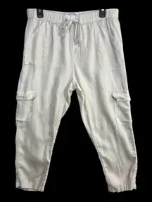 Nicole Miller L Cargo Cropped Pant Natural Linen Coastal Resort Lagenlook Summer