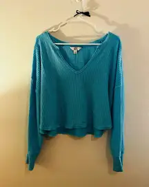 JoyLab Long Sleeve Top Blue Teal Large Off The Shoulder Oversize Baggy