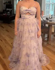 Purple and White Ruffle Floral Prom Dress Zapaka