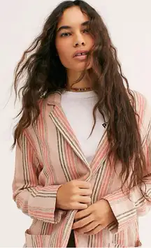 Free People Simply Stripe Linen  Blazer with vertical stripe pattern