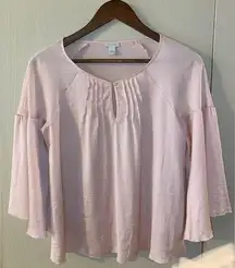 hinge 3/4 bell-sleeve top in soft pink - size XS