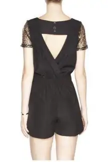 BCBG Back Cutout Sheer Sleeve Romper Black XXS