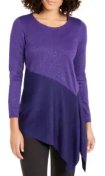 Alfani Size Small Metallic Purple Asymmetrical Pullover Crewneck Knit Sweater