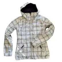 Burton DryRide Snowboard Ski Jacket Parka White Red Blue Plaid Pattern Sz S