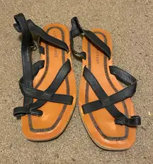 Womens Lucky Brand Black Leather Strappy Flat Sandals Size 7.5‎