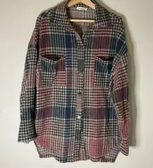 First Love Brushed Plaid Button Up Shacket Womens Medium