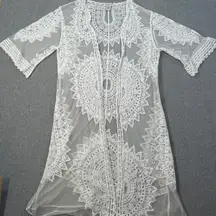 Rachel Zoe Lace Boho Duster Cardigan Women's One Size White Long Short Sleeve