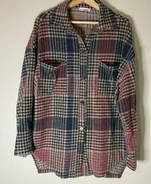 First Love Brushed Plaid Button‎ Up Shacket Womens Medium