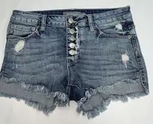 Just USA  Shorts Womens Medium Blue Jean Denim Distressed Frayed Hem Cut Offs Mid