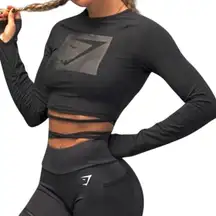 Gymshark large blackout black Friday wrap waist tie crop top TLS1 2733