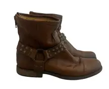 Frye Phillip Studded Harness Boots Booties Short Brown Leather Size 6.5 Women's