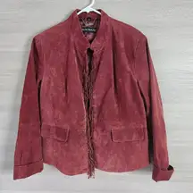 Pamela McCoy Womens Suede Leather Fringe Jacket Maroon Country Western Size L